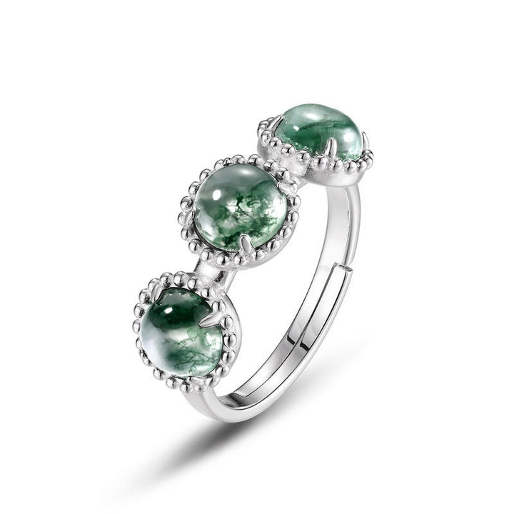 Olivenorma Anello regolabile in agata muschiata rotonda da tre pezzi 