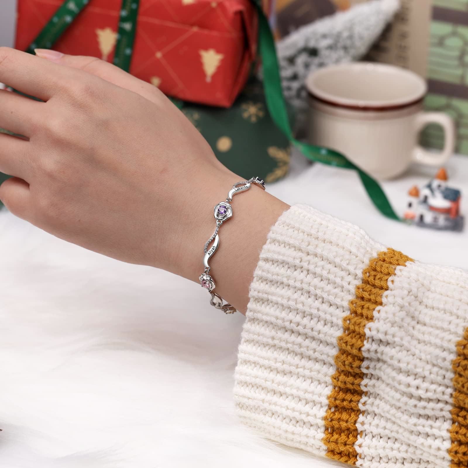 HETICA Bracciale Donna Oro Con Pietre Rosa E Ciondolo Quadrato - Catena Regolabile, Regalo Idea Compleanno