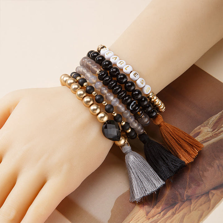 Olivenorma Set di 6 bracciali in cristallo naturale inciso
