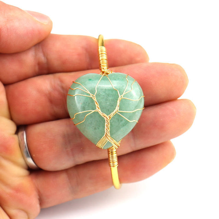 Olivenorma Bracciale in cristallo a forma di cuore naturale avvolto in filo di rame dorato