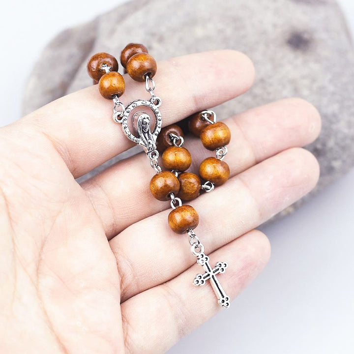 Olivenorma Perline di legno Cristianesimo Vergine Maria Croce Rosario Bracciale