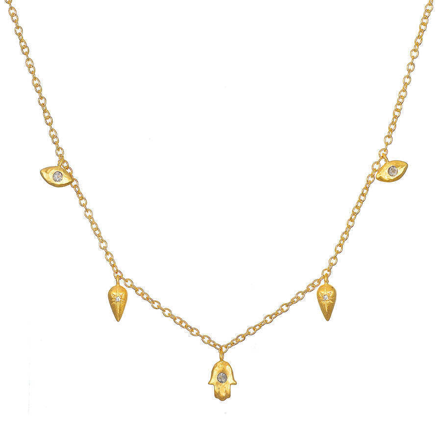 Collana Olivenorma in acciaio al titanio 316L con zircone bianco Hamsa