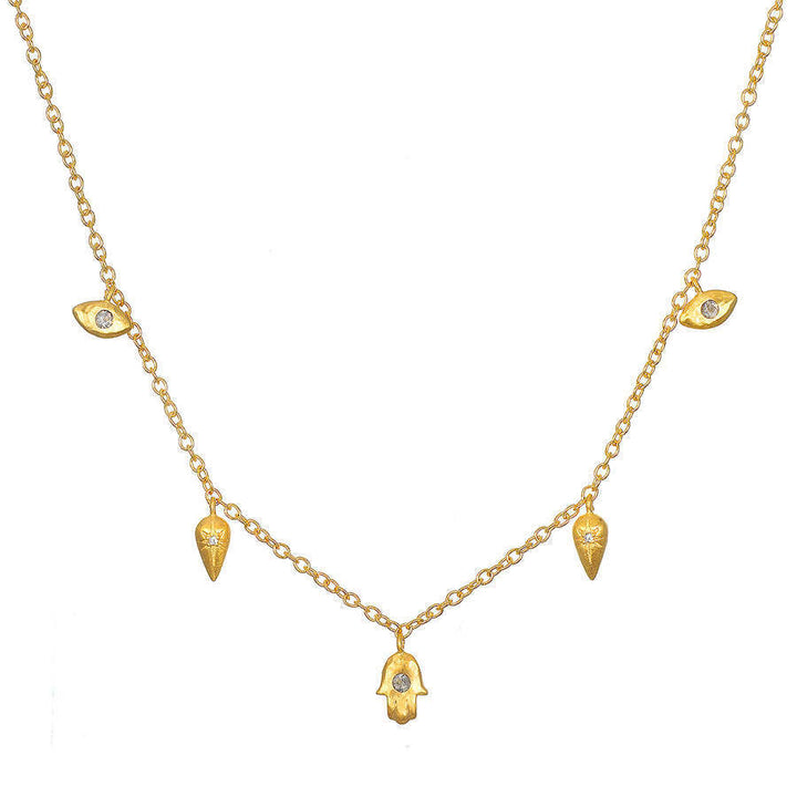 Collana Olivenorma in acciaio al titanio 316L con zircone bianco Hamsa