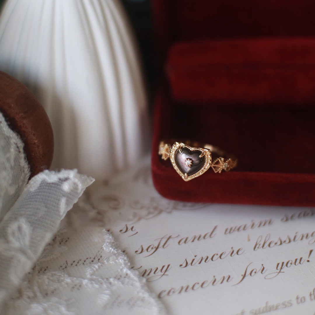 Anello Olivenorma in argento sterling placcato oro con labradorite a forma di cuore