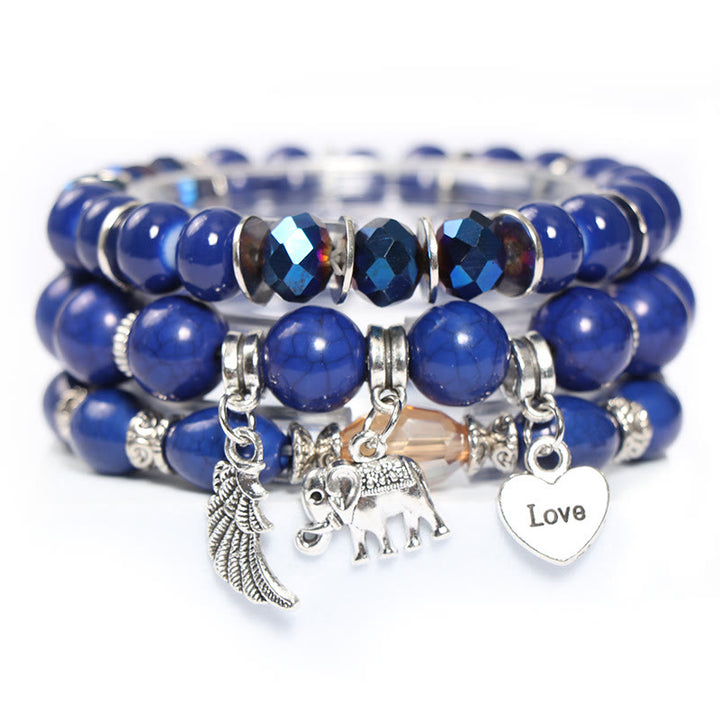 Olivenorma Set di bracciali con perline e ciondolo a forma di cuore con ali di elefante