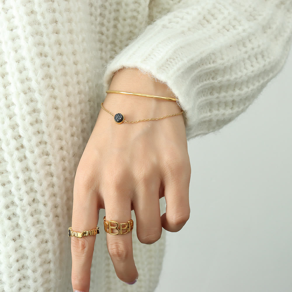 Bracciale Olivenorma in tormalina nera a doppio strato placcato in oro 18k