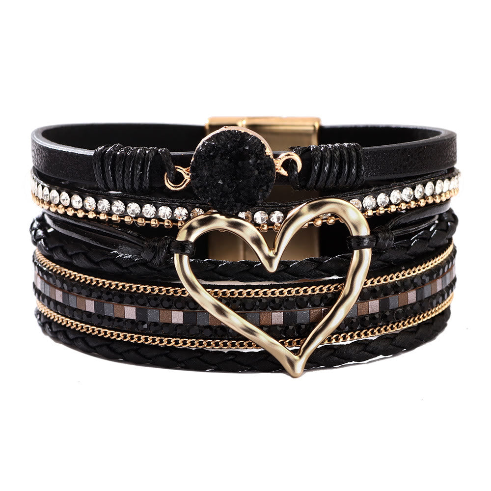 Olivenorma Bohemia Bracciale in pelle con cuore cavo