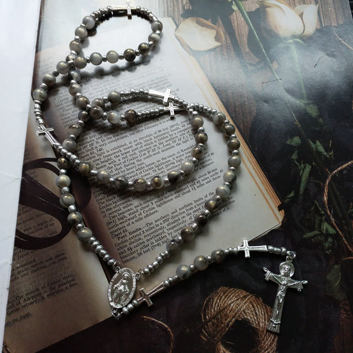 Collana rosario con perline a sfera in acrilico grigio Olivenorma 