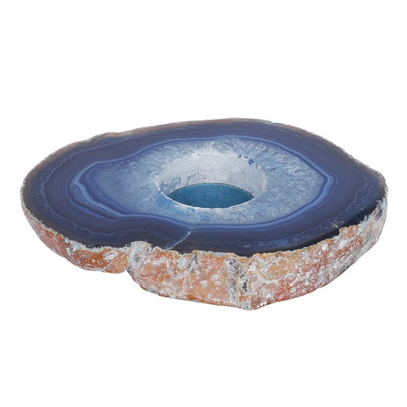 Portacandele a fetta di agata blu naturale