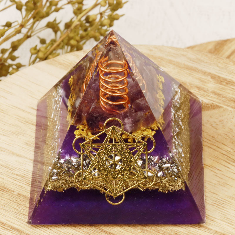 Olivenorma Cubo di Metatron Piramide di Orgone Ametista 