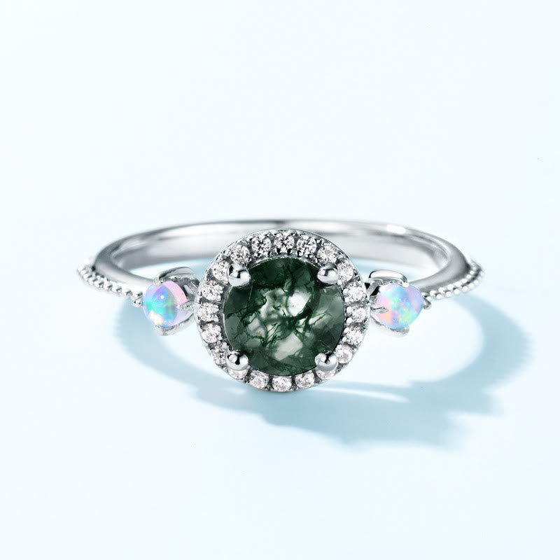 Anello di lusso leggero in agata muschiata rotonda Olivenorma