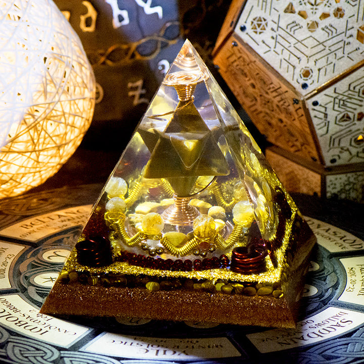 Olivenorma Merkaba Cubo di Metatron Occhio di Tigre Torre di Citrino Piramide Orgonica