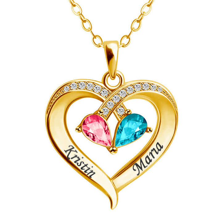 Collana personalizzata e incisa con pietre portafortuna a forma di cuore Olivenorma