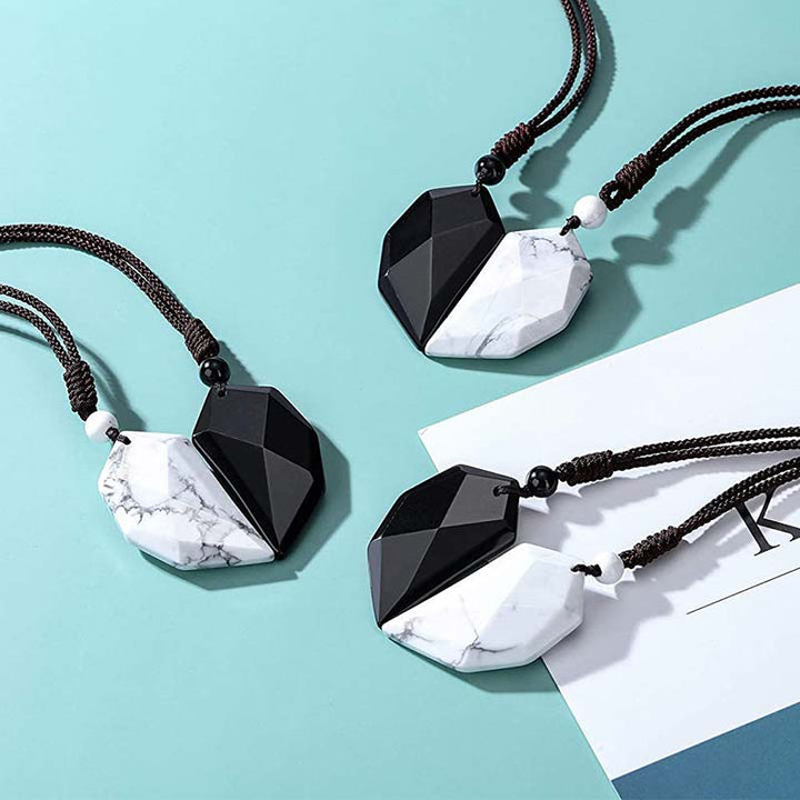 Collana a forma di cuore in quarzo ialino e ossidiana Olivenorma