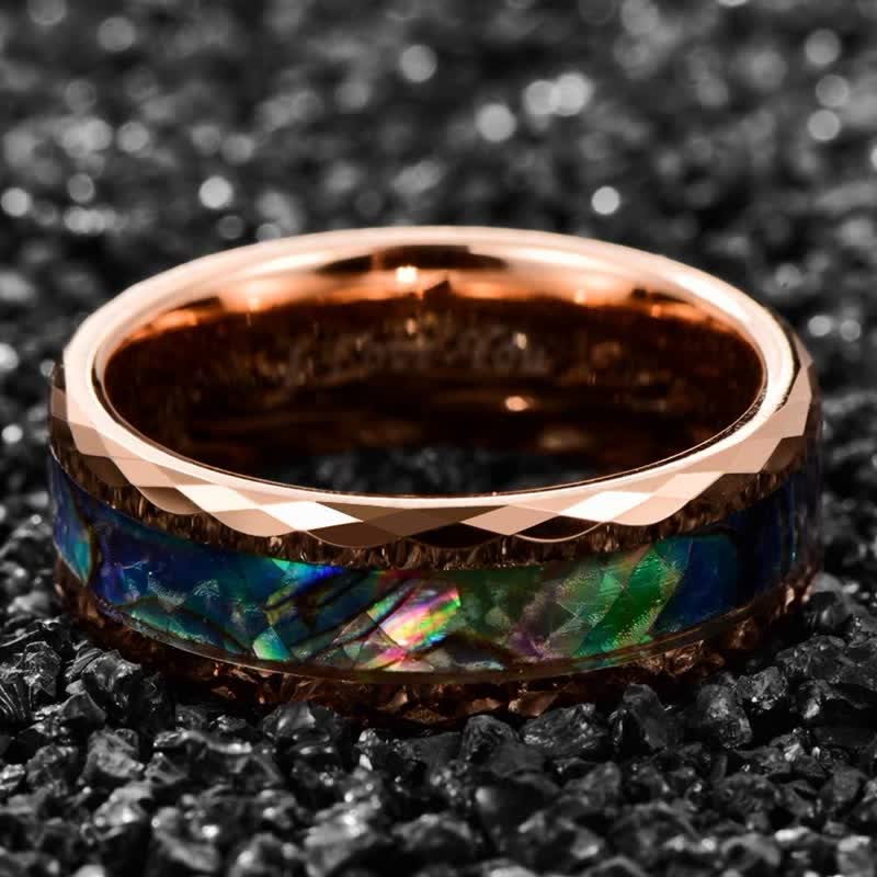 Anello Olivenorma in legno di Koa e conchiglia di abalone in carburo di tungsteno 