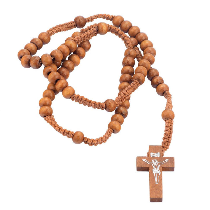 Collana rosario con perline di legno Mala a croce Olivenorma 