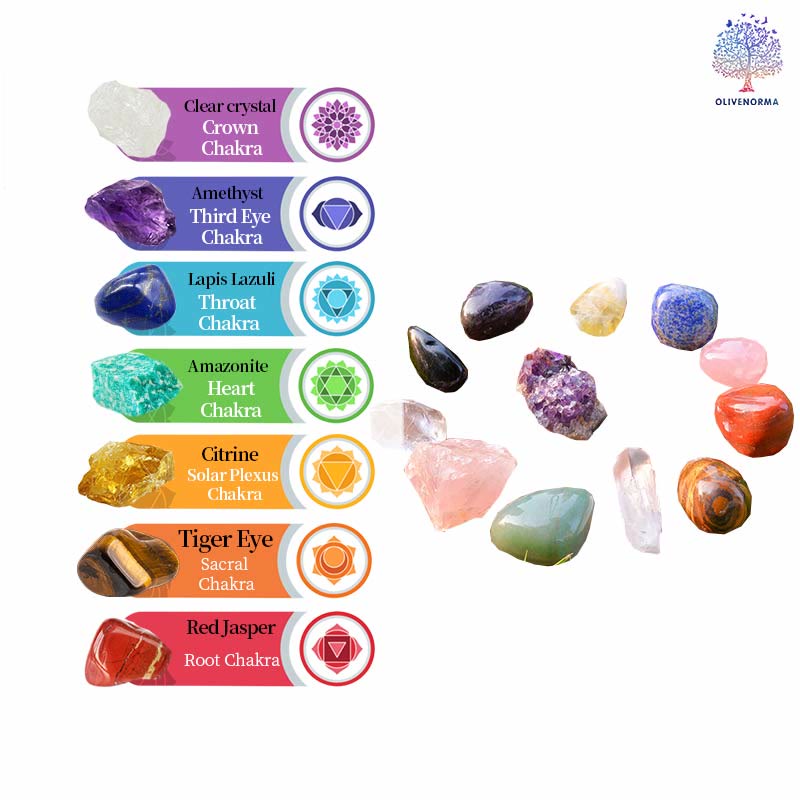 Olivenorma Set di pietre grezze lucide per chakra in cristallo colorato naturale 