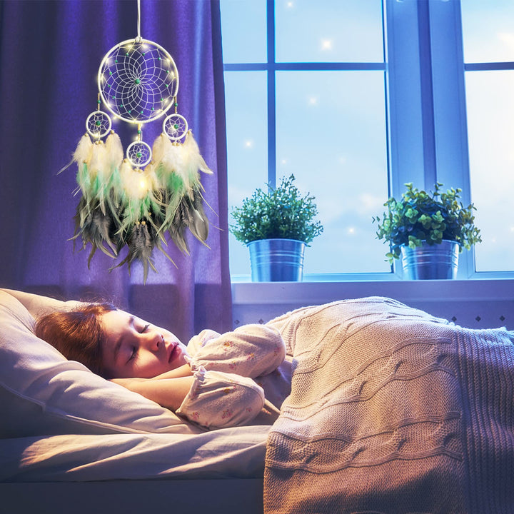 Olivenorma Indian Style Acchiappasogni con tre anelli e piume 