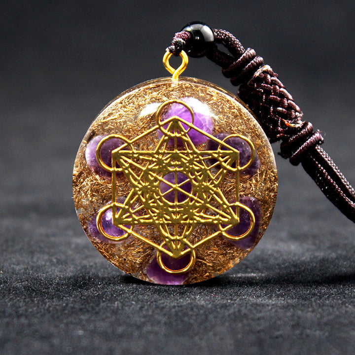 Collana con simbolo del cubo di Metatron in ametista Olivenorma