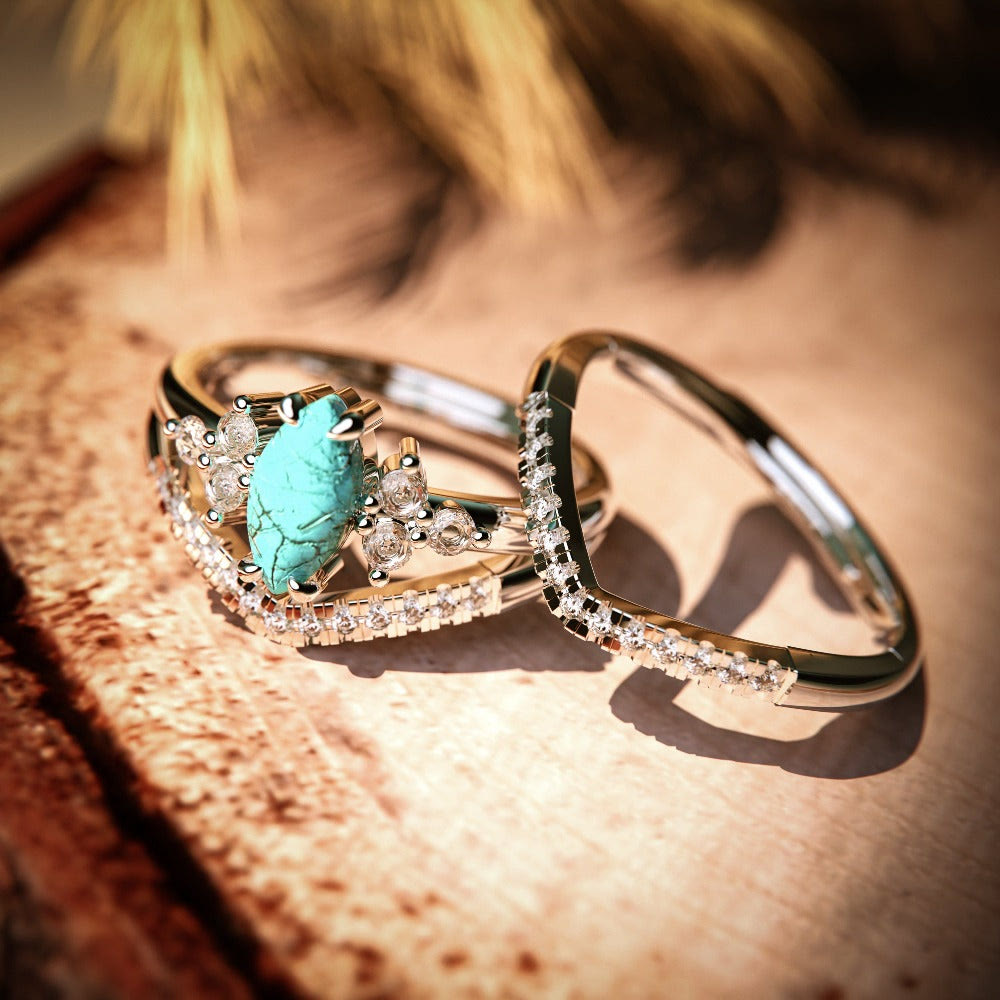 Olivenorma S925 Sterling Silver Turchese Anello in due pezzi