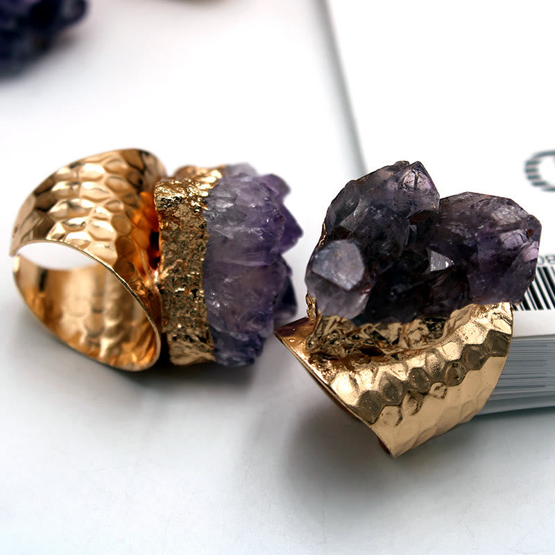 Anello Olivenorma Retro regolabile in ametista naturale