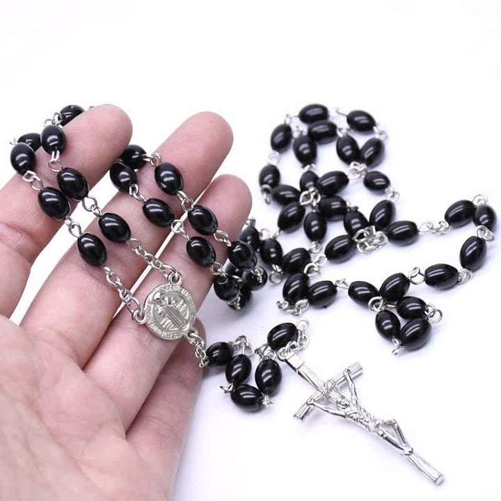 Collana rosario Olivenorma con croce gotica in onice nero o perla
