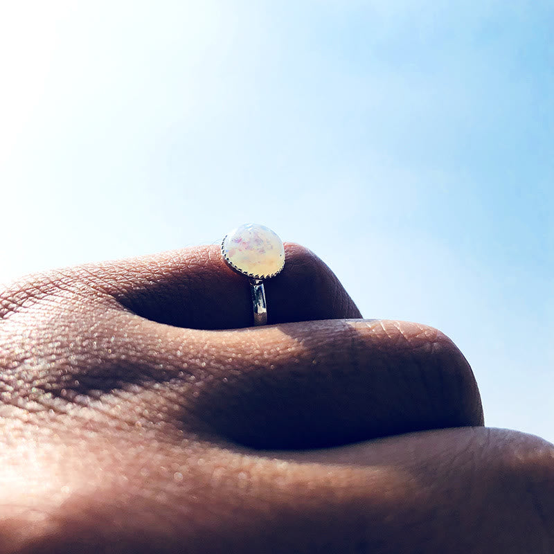 Anello regolabile semplice a semicerchio con pietra di luna e opale Olivenorma 
