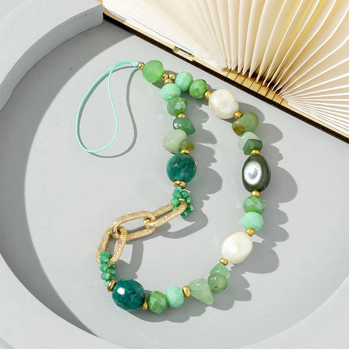 Olivenorma - Cinturino per telefono con catena di perline in pietra irregolare naturale