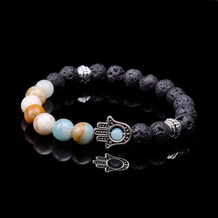 Olivenorma Bracciale con ciondolo Hamsa in perline di pietra naturale fatto a mano