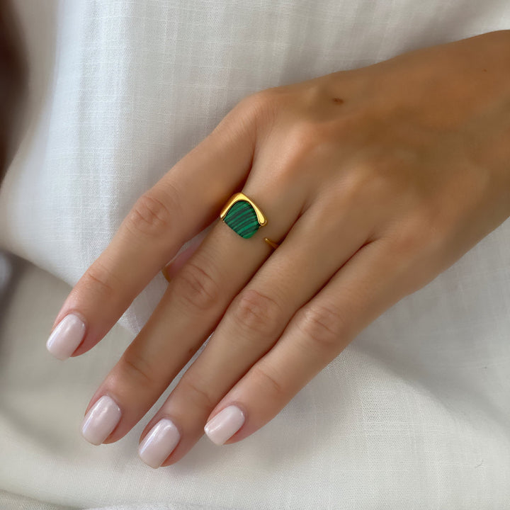 Anello con pietra preziosa di malachite Olivenorma