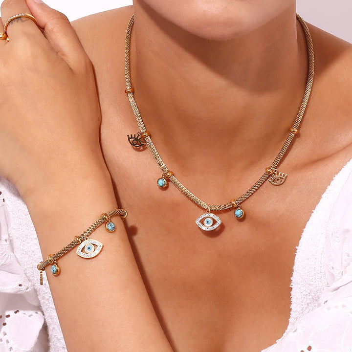 Collana Olivenorma con catena spessa e zircone bianco turchese malocchio 