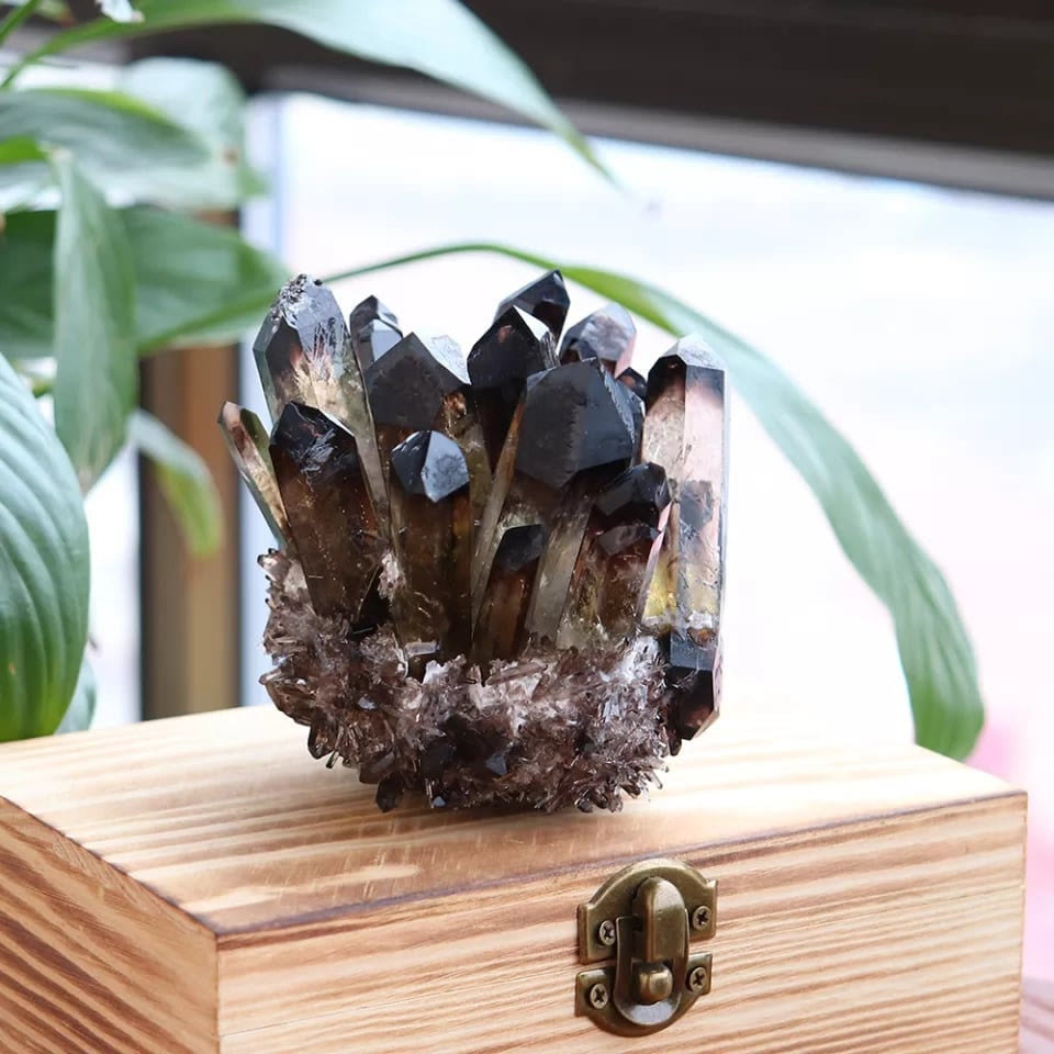 Decorazione con pietra preziosa a grappolo di quarzo fumé naturale Olivenorma