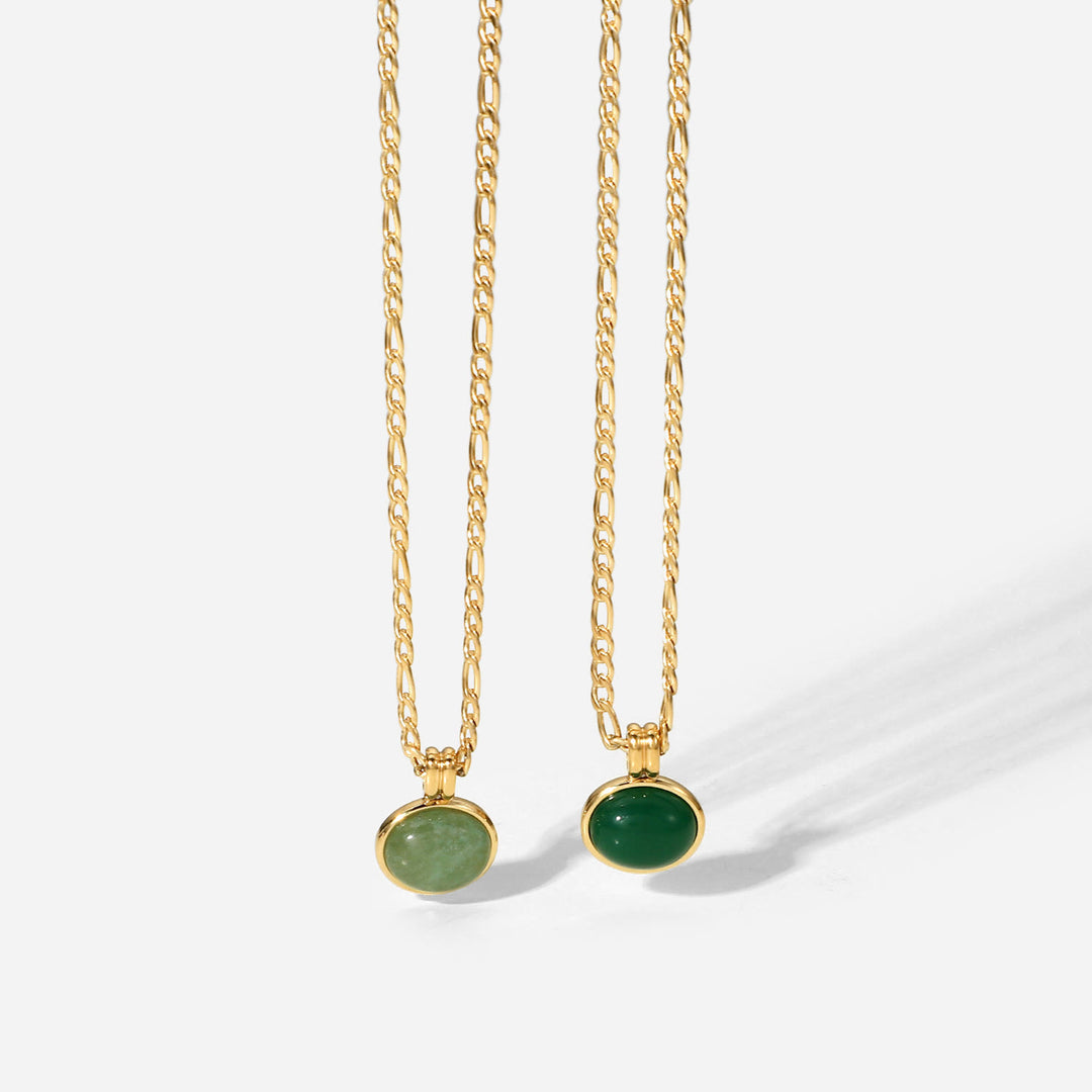Olivenorma 14k Collana con ciondolo ovale in giada avventurina verde e clavicola 