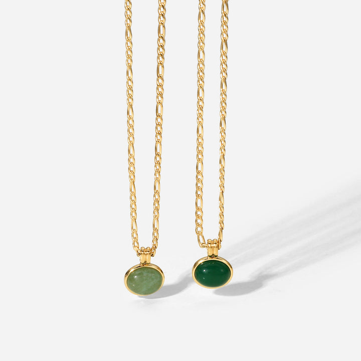 Olivenorma 14k Collana con ciondolo ovale in giada avventurina verde e clavicola 