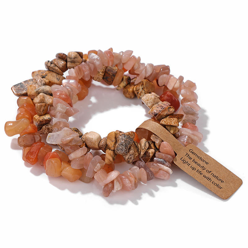 Bracciale Olivenorma a tre strati con ghiaia di cristallo irregolare naturale