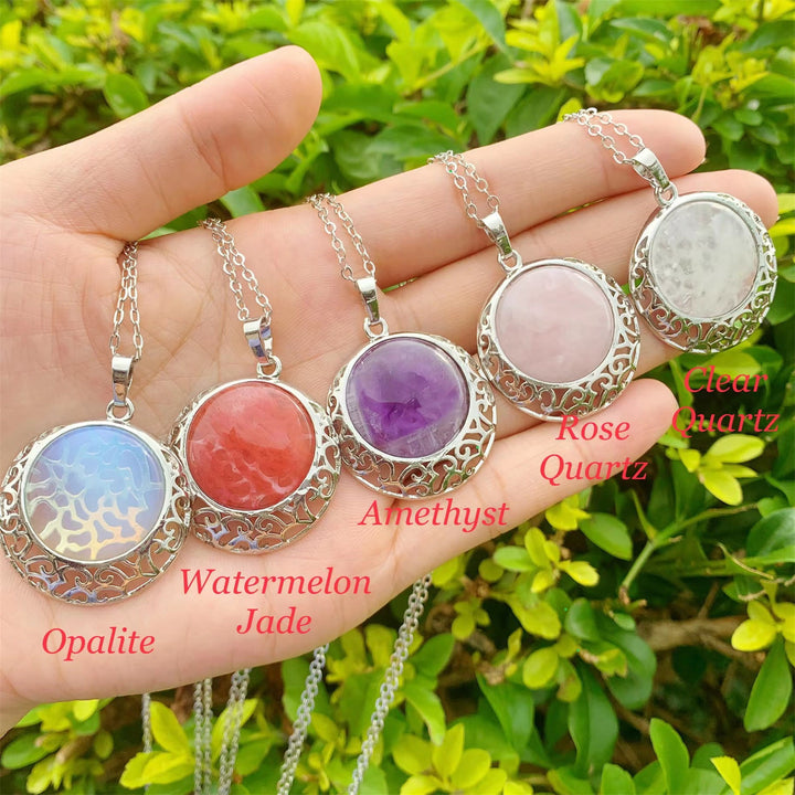 Collana regolabile in pietra autentica di cristallo rotondo Olivenorma