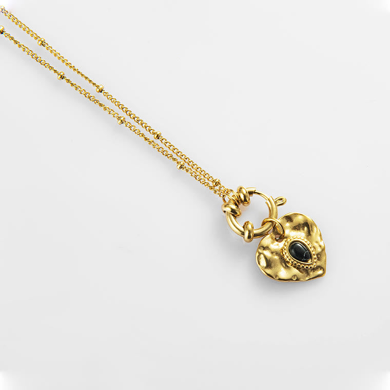 Collana con ciondolo in acciaio al titanio con cuore turchese nero Olivenorma 