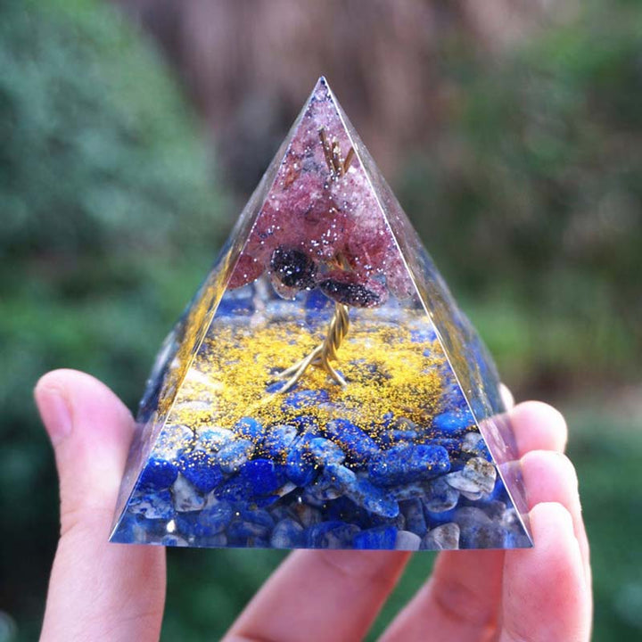 Olivenorma Lapislazzuli con Quarzo Fragola Albero della Vita Piramide Orgonica 