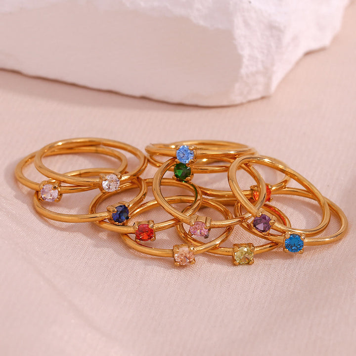 Anello Olivenorma Simple Birthstone in acciaio inossidabile placcato 18k