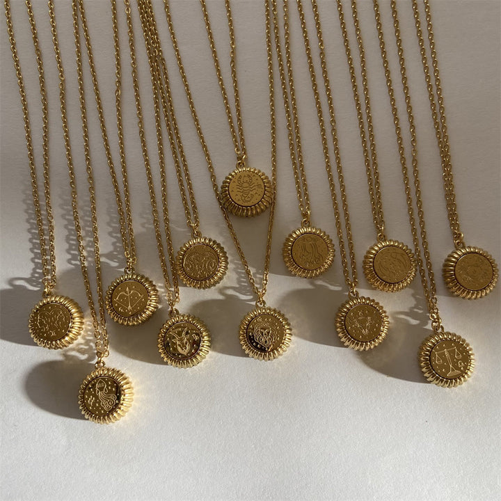 Olivenorma Zodiaco Rotondo Ciondolo Collana in Acciaio al Titanio Oro 18k