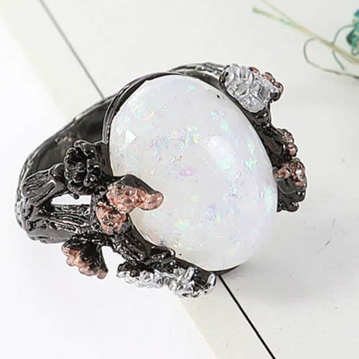 Olivenorma "Midnight Blossom": -Anello Magic Tree Opal