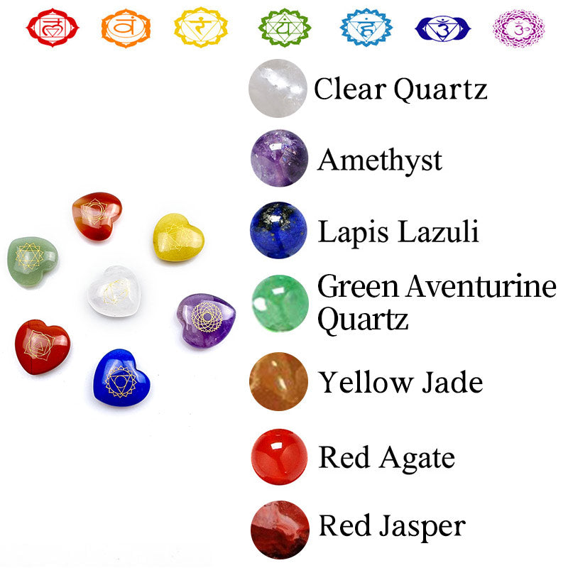 Set di 7 pietre dei chakra a forma di cuore