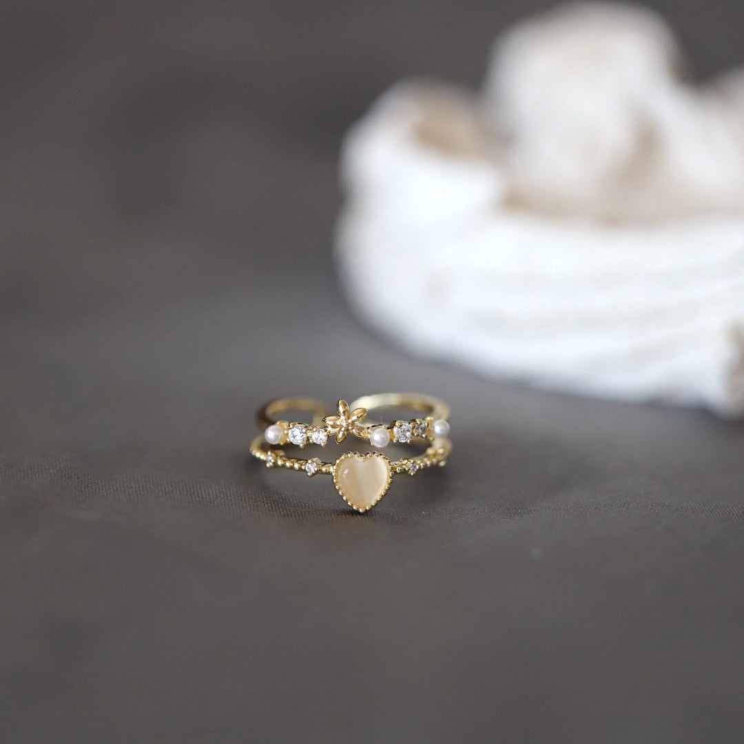 Anello regolabile Olivenorma Cat's Eye Stone Bianco Zircone 