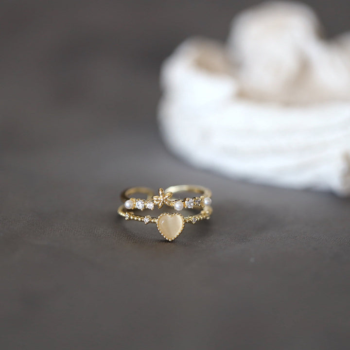 Anello regolabile Olivenorma Cat's Eye Stone Bianco Zircone 