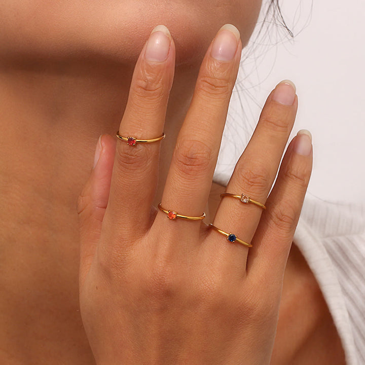 Anello Olivenorma Simple Birthstone in acciaio inossidabile placcato 18k