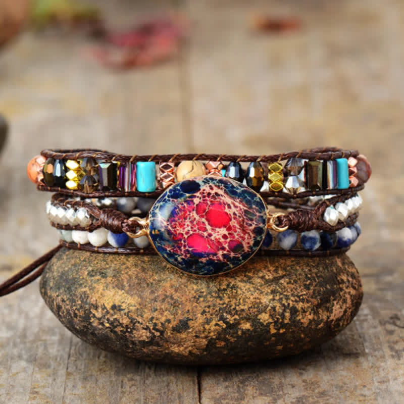 Bracciale avvolgente in agalmatolite rosa naturale di pietra dell'imperatore Olivenorma