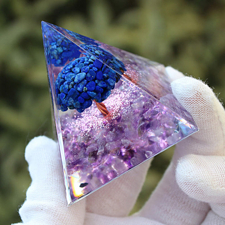 Olivenorma Lapislazzuli Ametista Albero della vita Piramide di orgone