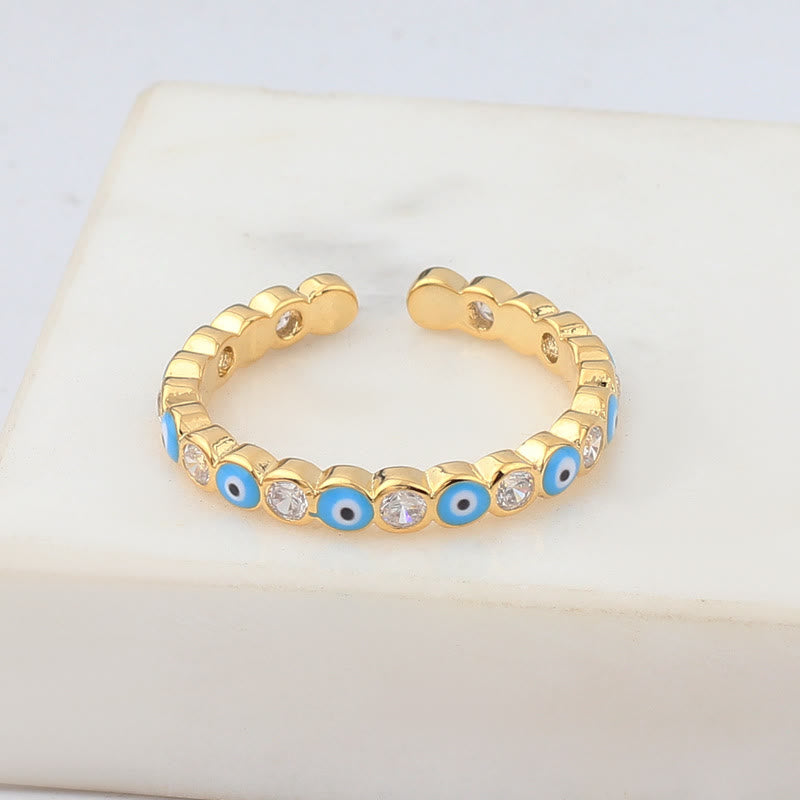 Olivenorma Anello regolabile con zircone bianco e colorato malocchio 
