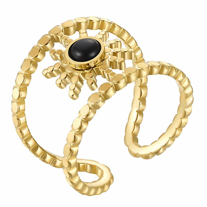 Anello con gemma a forma di stella a otto punte e doppia fila di girasole Olivenorma