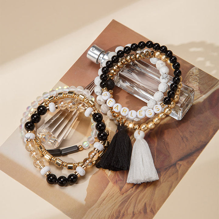 Olivenorma Set di 6 bracciali in cristallo naturale inciso
